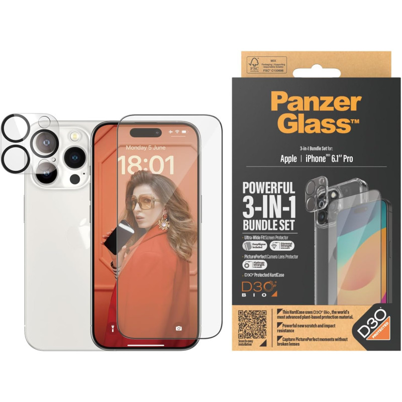 PanzerGlass iPhone 15 Pro - Σετ με 1 Αντιχαρακτικό Γυαλί Οθόνης Ultra-Wide Fit, 1 Αντιχαρακτικό Γυαλί για την Κάμερα και 1 Σκληρή Θήκη - Διάφανο PanzerGlass iPhone 15 Pro - Σετ με 1 Αντιχαρακτικό Γυαλί Οθόνης Ultra-Wide Fit, 1 Αντιχαρακτικό Γυαλί για την Κάμερα και 1 Σκληρή Θήκη - Διάφανο