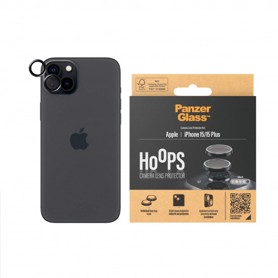 PanzerGlass iPhone 15 / iPhone 15 Plus Hoops Camera Lens Protector Αντιχαρακτικό Γυαλί για την Κάμερα - Black