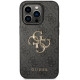 Guess iPhone 15 Pro - 4G Big Metal Logo Θήκη με Επένδυση Συνθετικού Δέρματος - Grey - GUHCP15L4GMGGR