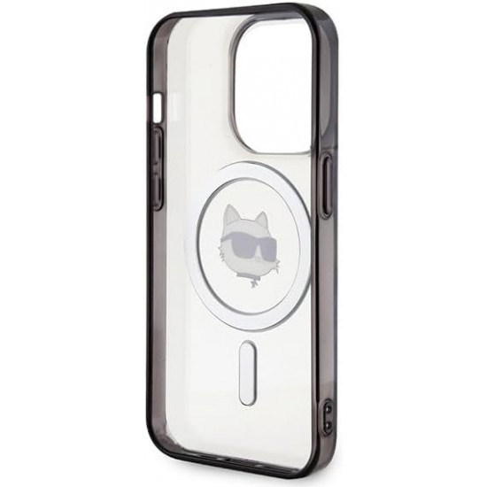Karl Lagerfeld iPhone 15 Pro Max - IML Choupette's Head Magsafe Σκληρή Θήκη με Πλαίσιο Σιλικόνης και MagSafe - Διάφανη / Black - KLHMP15XHCHNOTK