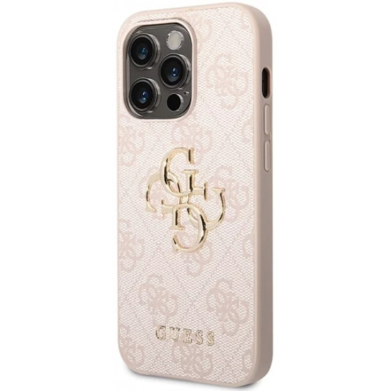 Guess iPhone 15 Pro Max - 4G Big Metal Logo Θήκη με Επένδυση Συνθετικού Δέρματος - Pink - GUHCP15X4GMGPI