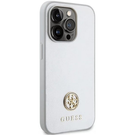 Guess iPhone 15 Pro Max 4G Strass Metal Logo Θήκη με Επένδυση Συνθετικού Δέρματος - Silver - GUHCP15XPS4DGPS