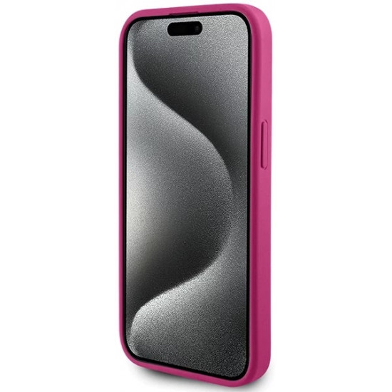 Guess iPhone 15 4G Strass Metal Logo Θήκη με Επένδυση Συνθετικού Δέρματος - Pink - GUHCP15SPS4DGPP