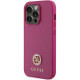 Guess iPhone 15 Pro 4G Strass Metal Logo Θήκη με Επένδυση Συνθετικού Δέρματος - Pink - GUHCP15LPS4DGPP