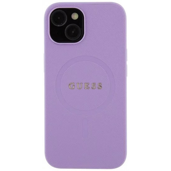 Guess iPhone 15 Plus Saffiano MagSafe Σκληρή Θήκη με Πλαίσιο Σιλικόνης και MagSafe - Purple - GUHMP15MPSAHMCU
