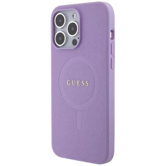 Guess iPhone 15 Pro Saffiano MagSafe Σκληρή Θήκη με Πλαίσιο Σιλικόνης και MagSafe - Purple - GUHMP15LPSAHMCU