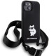 Karl Lagerfeld iPhone 15 Crossbody Silicone Choupette Σκληρή Θήκη με Πλαίσιο Σιλικόνης και Λουράκι - Black - KLHCP15SSCBSCNK