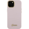 Guess iPhone 15 Silicone Script Metal Logo and Frame Σκληρή Θήκη με Πλαίσιο Σιλικόνης - Pink - GUHCP15SSMBSLP