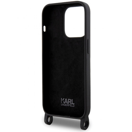 Karl Lagerfeld iPhone 15 Pro Crossbody Silicone Ikonik Σκληρή Θήκη με Πλαίσιο Σιλικόνης και Λουράκι - Black - KLHCP15LSCBSKNK
