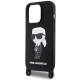 Karl Lagerfeld iPhone 15 Pro Max Crossbody Silicone Ikonik Σκληρή Θήκη με Πλαίσιο Σιλικόνης και Λουράκι - Black - KLHCP15XSCBSKNK