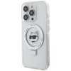 Karl Lagerfeld iPhone 15 Pro Max Ring Stand Choupette Head MagSafe Σκληρή Θήκη με Πλαίσιο Σιλικόνης και MagSafe - Διάφανη / Silver - KLHMP15XHMRSCHH