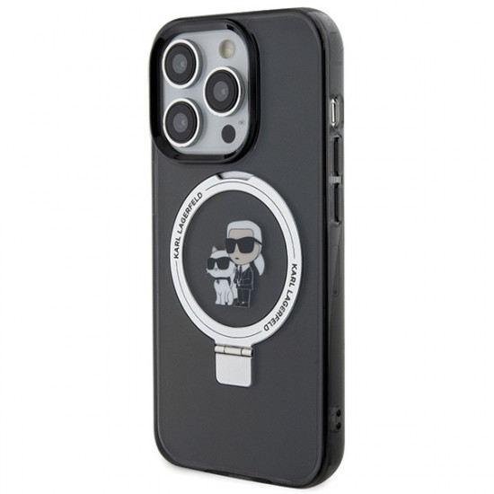 Karl Lagerfeld iPhone 15 Pro Ring Stand Karl and Choupette MagSafe Σκληρή Θήκη με Πλαίσιο Σιλικόνης και MagSafe - Black - KLHMP15LHMRSKCK