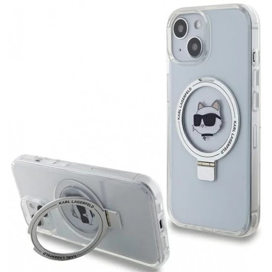 Karl Lagerfeld iPhone 15 Ring Stand Choupette Head MagSafe Σκληρή Θήκη με Πλαίσιο Σιλικόνης και MagSafe - White - KLHMP15SHMRSCHH