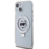 Karl Lagerfeld iPhone 15 Ring Stand Choupette Head MagSafe Σκληρή Θήκη με Πλαίσιο Σιλικόνης και MagSafe - Διάφανη / Silver - KLHMP15SHMRSCHH