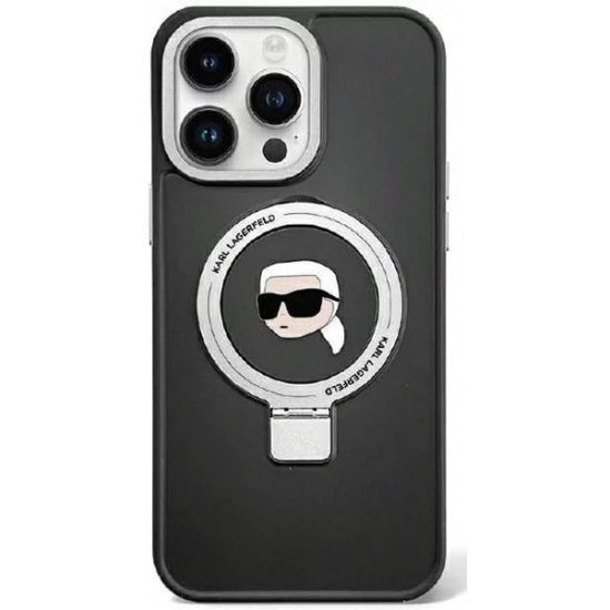 Karl Lagerfeld iPhone 15 Pro Ring Stand Karl Head MagSafe Σκληρή Θήκη με Πλαίσιο Σιλικόνης και MagSafe - Black - KLHMP15LHMRSKHK