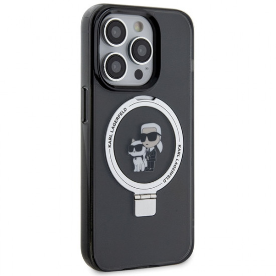 Karl Lagerfeld iPhone 15 Pro Max Ring Stand Karl and Choupette MagSafe Σκληρή Θήκη με Πλαίσιο Σιλικόνης και MagSafe - Black - KLHMP15XHMRSKCK