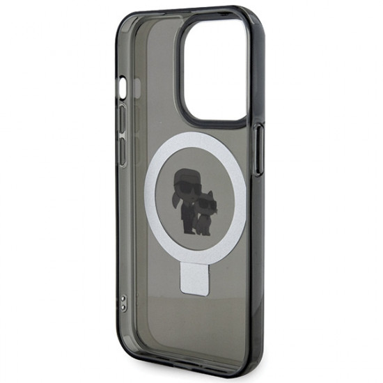 Karl Lagerfeld iPhone 15 Pro Max Ring Stand Karl and Choupette MagSafe Σκληρή Θήκη με Πλαίσιο Σιλικόνης και MagSafe - Black - KLHMP15XHMRSKCK
