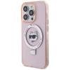 Karl Lagerfeld iPhone 15 Pro Ring Stand Choupette Head MagSafe Σκληρή Θήκη με Πλαίσιο Σιλικόνης και MagSafe - Διάφανη / Pink - KLHMP15LHMRSCHP