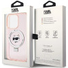 Karl Lagerfeld iPhone 15 Pro Ring Stand Choupette Head MagSafe Σκληρή Θήκη με Πλαίσιο Σιλικόνης και MagSafe - Διάφανη / Pink - KLHMP15LHMRSCHP