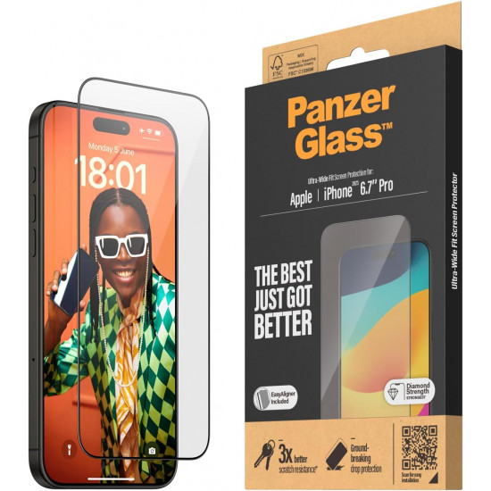 PanzerGlass iPhone 15 Pro Max Ultra-Wide Fit Easy Aligner Full Screen Αντιχαρακτικό Γυαλί Οθόνης - Black