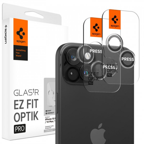 Spigen iPhone 14 Pro / 14 Pro Max / 15 Pro / 15 Pro Max Optik.TR EZ Fit Αντιχαρακτικό Γυαλί για την Κάμερα - 2 Τεμάχια - Crystal Clear