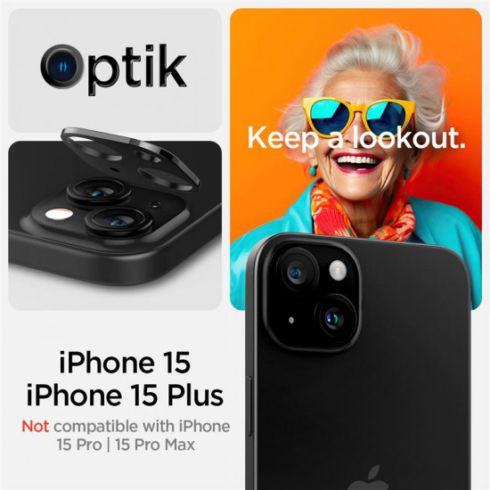 Spigen iPhone 15 / 15 Plus Aparatu Optik.TR Αντιχαρακτικό Γυαλί για την Κάμερα - 2 Τεμάχια - Black