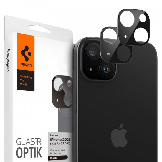 Spigen iPhone 15 / 15 Plus Aparatu Optik.TR Αντιχαρακτικό Γυαλί για την Κάμερα - 2 Τεμάχια - Black