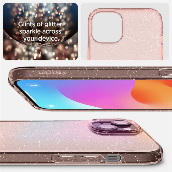 Spigen iPhone 15 Liquid Crystal Glitter Θήκη Σιλικόνης - Rose Quartz