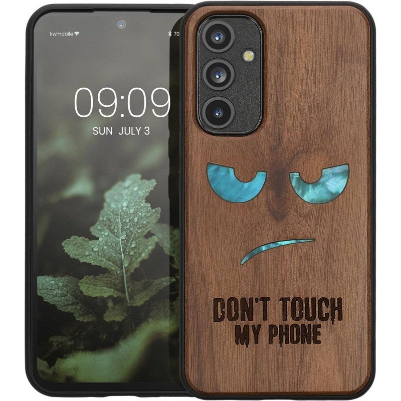 KW Samsung Galaxy A54 5G Θήκη από Φυσικό Ξύλο - Design Mother of Pearl Don't Touch my Phone - Dark Brown - 60799.08