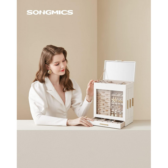 Songmics Φορητό Κουτί Αποθήκευσης Κοσμημάτων με Καθρέπτη - Cloud White - JBC162W01