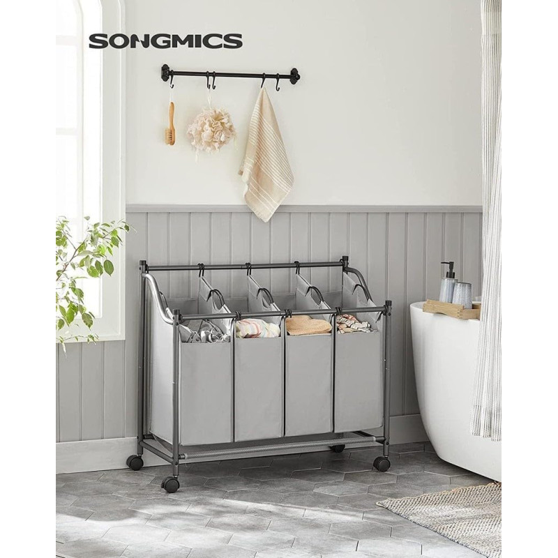 Songmics Τροχήλατο Υφασμάτινο Καλάθι Απλύτων με 4 Διαμερίσματα και Μεταλλικό Πλαίσιο - 138L - Grey - LSF005GS Songmics Τροχήλατο Υφασμάτινο Καλάθι Απλύτων με 4 Διαμερίσματα και Μεταλλικό Πλαίσιο - 138L - Grey - LSF005GS