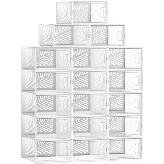 Songmics Σετ με 18 Πλαστικά Κουτιά Αποθήκευσης Υποδημάτων - White / Διάφανα - LSP106W18