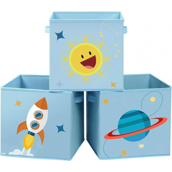 Songmics Σετ με 3 Παιδικά Κουτιά Αποθήκευσης Παιχνιδιών με Χερούλια - Space Theme - Blue - RFB001B03