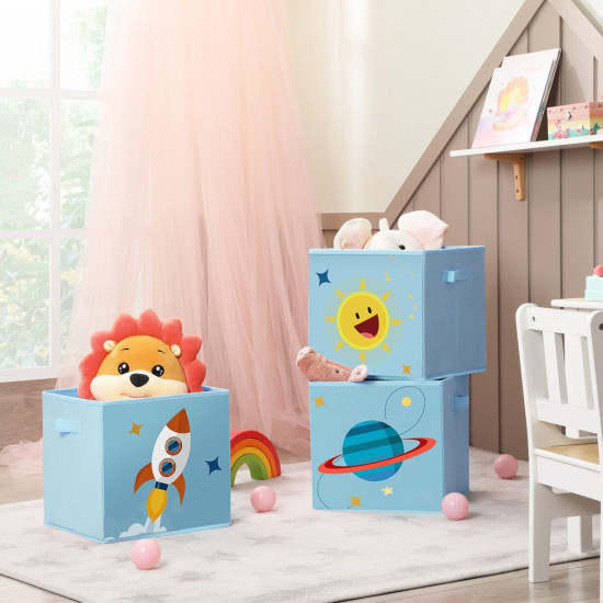 Songmics Σετ με 3 Παιδικά Κουτιά Αποθήκευσης Παιχνιδιών με Χερούλια - Space Theme - Blue - RFB001B03