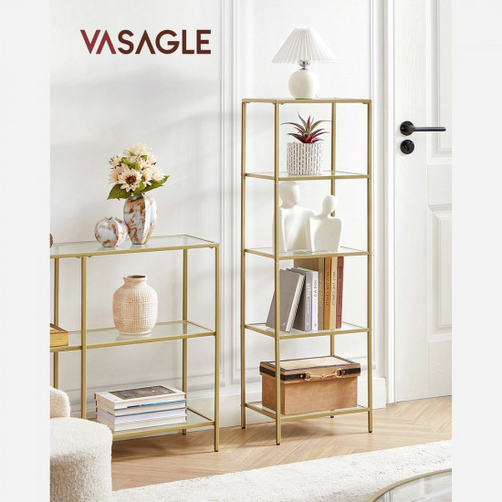 Vasagle Ραφιέρα με 5 Γυάλινα Ράφια - 40 x 30 x 124.5 cm - ‎Gold - LGT029A01