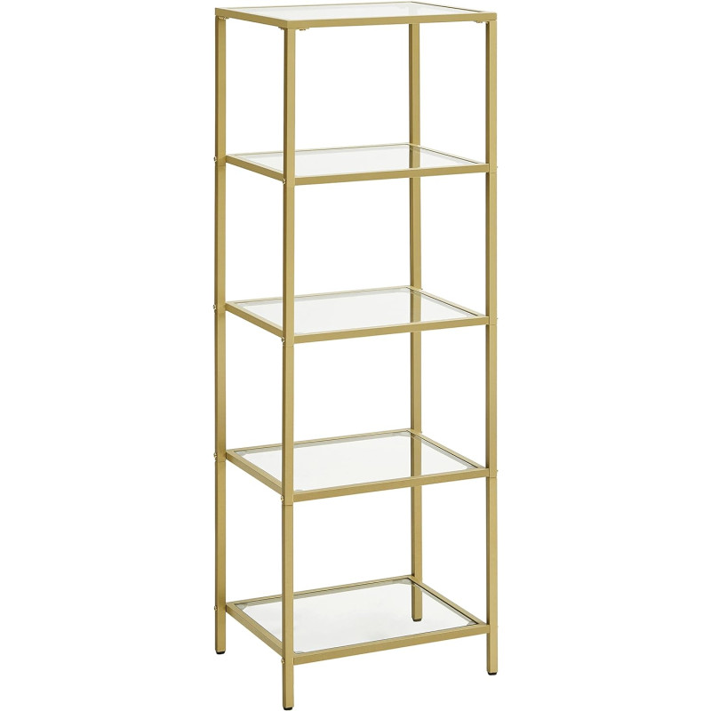 Vasagle Ραφιέρα με 5 Γυάλινα Ράφια - 40 x 30 x 124.5 cm - ‎Gold - LGT029A01