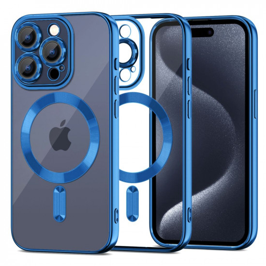 Tech-Protect iPhone 15 Pro Max Magshine Θήκη Σιλικόνης TPU με Magsafe - Διάφανη / Navy Blue