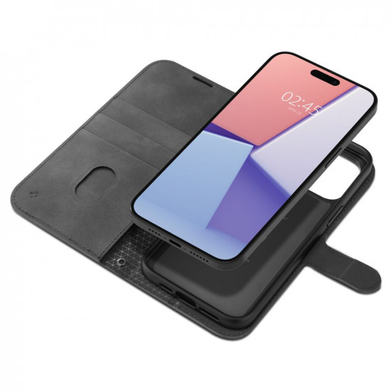 Spigen iPhone 15 Pro Wallet S Pro Θήκη Πορτοφόλι Stand από Δερματίνη - Black