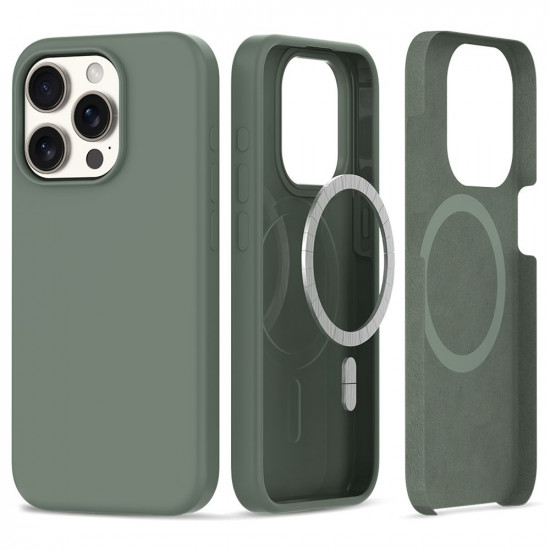 Tech-Protect iPhone 15 Pro Max Silicone Magsafe Θήκη Σιλικόνης TPU - Olive