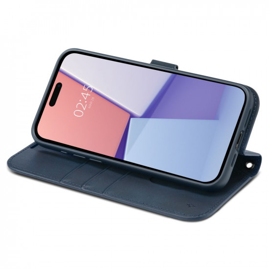 Spigen iPhone 15 Pro Wallet S Pro Θήκη Πορτοφόλι Stand από Δερματίνη - Navy