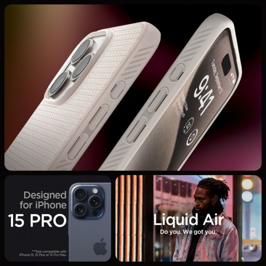 Spigen iPhone 15 Pro Max Liquid Air Θήκη Σιλικόνης - Natural Titanium