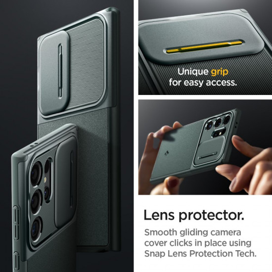 Spigen Samsung Galaxy S24 Ultra Optik Armor Θήκη Σιλικόνης με Κάλυμμα για την Κάμερα - Abyss Green
