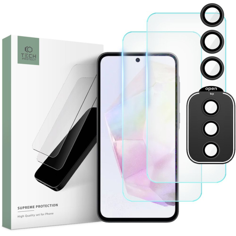 Tech-Protect Samsung Galaxy A35 5G Supreme Set - Σετ με 2 Tempered Glass Αντιχαρακτικά Γυαλιά Οθόνης και 1 Αντιχαρακτικό Γυαλί για την Κάμερα - Διάφανα