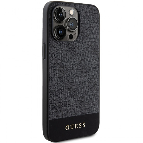 Guess iPhone 15 Pro Max - 4G Stripe Collection Θήκη με Επένδυση Συνθετικού Δέρματος - Grey - GUHCP15XG4GLGR