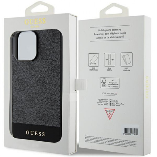 Guess iPhone 15 Pro Max - 4G Stripe Collection Θήκη με Επένδυση Συνθετικού Δέρματος - Grey - GUHCP15XG4GLGR