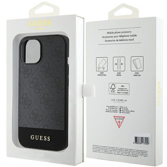 Guess iPhone 15 - 4G Stripe Collection Θήκη με Επένδυση Συνθετικού Δέρματος - Grey - GUHCP15SG4GLGR