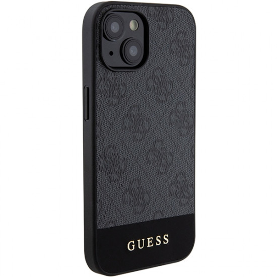 Guess iPhone 15 - 4G Stripe Collection Θήκη με Επένδυση Συνθετικού Δέρματος - Grey - GUHCP15SG4GLGR
