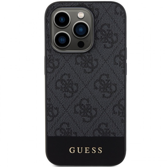 Guess iPhone 15 Pro - 4G Stripe Collection Θήκη με Επένδυση Συνθετικού Δέρματος - Grey - GUHCP15LG4GLGR