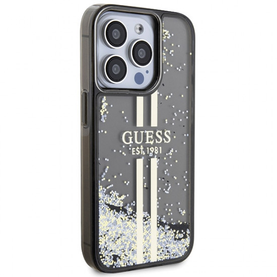 Guess iPhone 15 Pro Max Liquid Glitter Gold Stripes Σκληρή Θήκη με Πλαίσιο Σιλικόνης - Black - GUHCP15XLFCSEGK