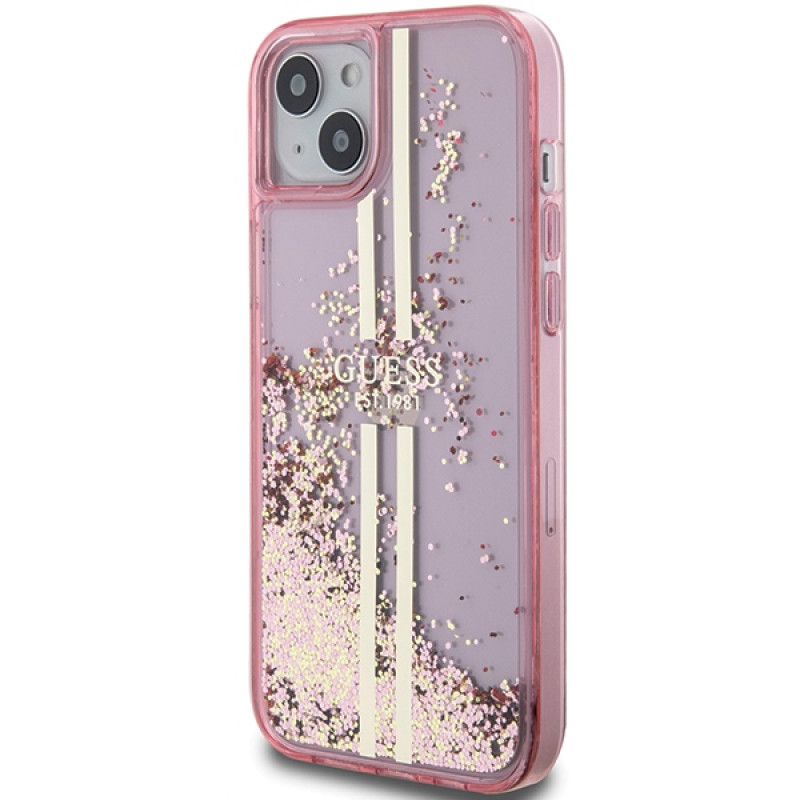Guess iPhone 15 Plus Liquid Glitter Gold Stripes Σκληρή Θήκη με Πλαίσιο Σιλικόνης - Pink - GUHCP15MLFCSEGP Guess iPhone 15 Plus Liquid Glitter Gold Stripes Σκληρή Θήκη με Πλαίσιο Σιλικόνης - Pink - GUHCP15MLFCSEGP
